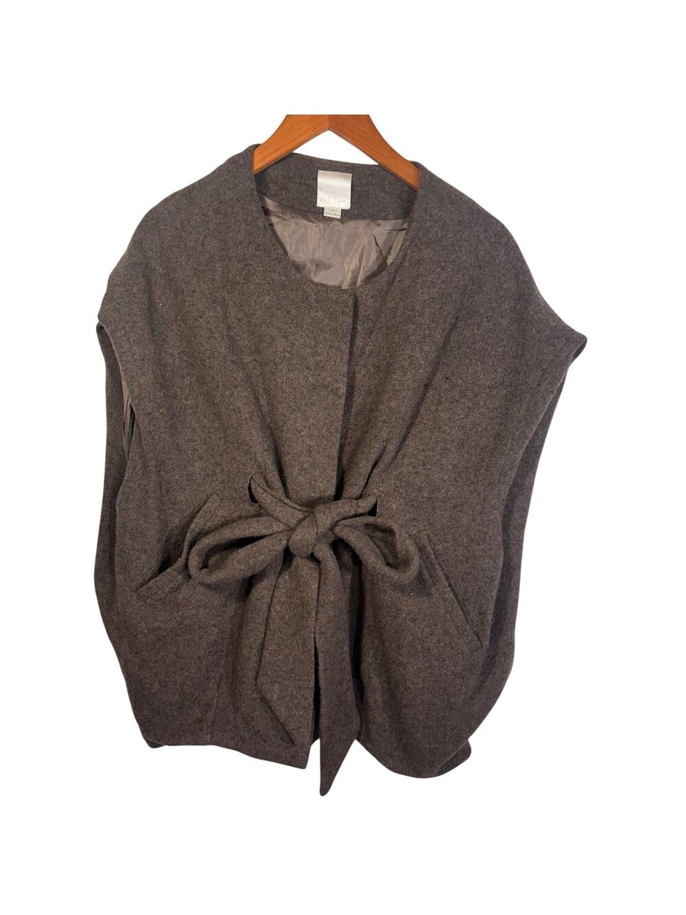 Line & Dot Wool Blend Belted Cape Coat Brown Poncho Wrap Jacket Size S